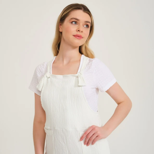 Askılı Büyük Cep Detaylı Kadın Salopet Tulum - Resim 3