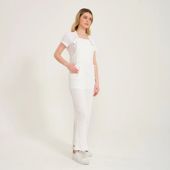 Askılı Büyük Cep Detaylı Kadın Salopet Tulum ürün görseli