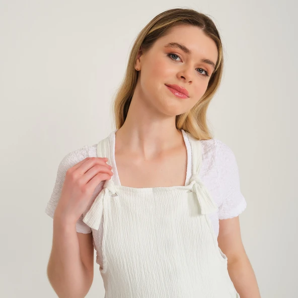 Askılı Büyük Cep Detaylı Kadın Salopet Tulum - Resim 7