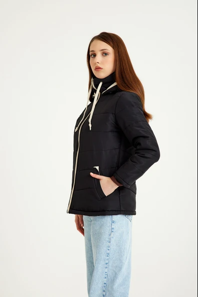 Günlük Şık Kapüşonlu Kışlık Kadın Şişme Mont - Resim 2