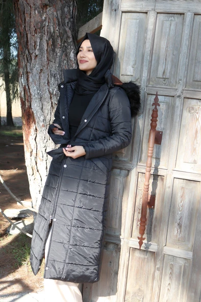 Günlük Kışlık Tam Boy Şişme Kadın Tesettür Mont - Resim 2