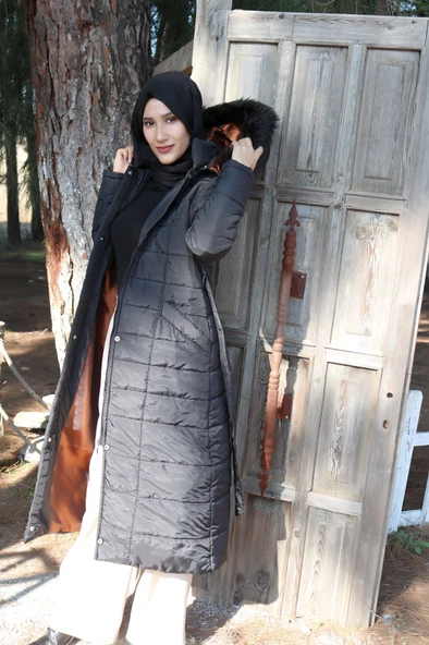 Günlük Kışlık Tam Boy Şişme Kadın Tesettür Mont - 3