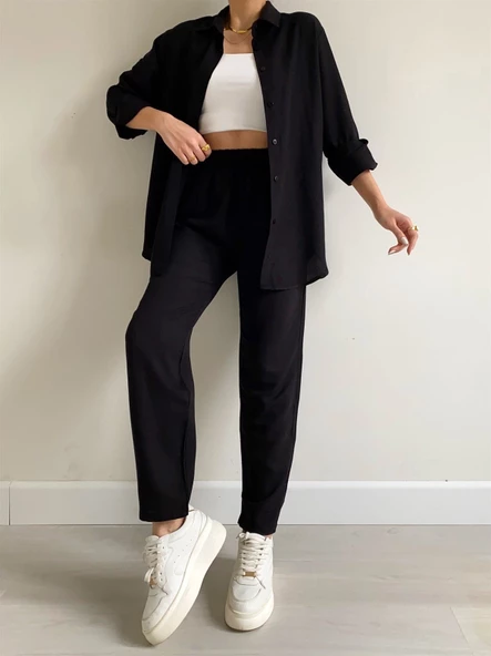 Keten Günlük İkili Takım Elbise Pantolon Gömlek - 3