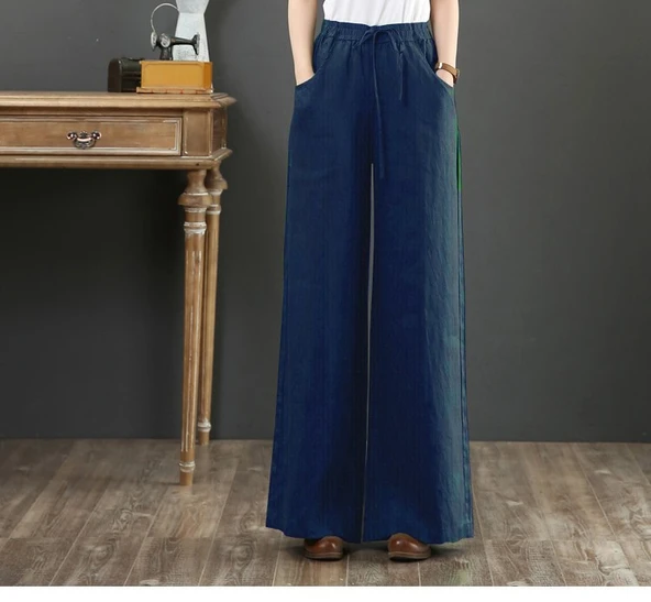 Keten Günlük Pantolon Beli Lastikli Bağcıklı - 2