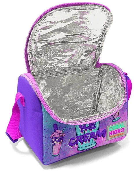 Coral High Pembe Mor Dondurma Işıklı Tekerlekli Okul Çantası ve Beslenme Seti - Kız Çocuk - Resim 3