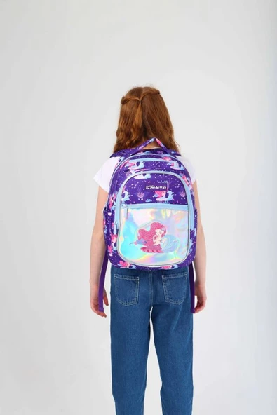 Kaukko Kids Aynalı Nakışlı Denizkızı Mavi Kız Çocuk Okul Sırt Çantası - Resim 4
