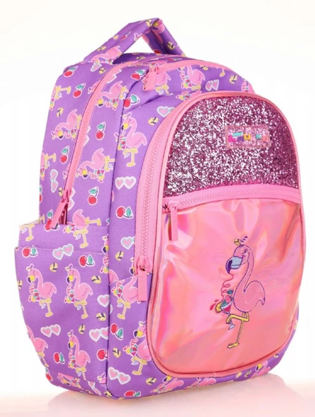 Kaukko Kids Aynalı Taşlı Flamingo Kız Çocuk Okul Sırt Çantası