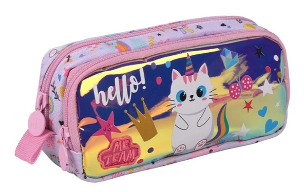 Me Çanta Me Team Hello Kat Kız Çocuk İki Gözlü Kalem Çantası - Pembe