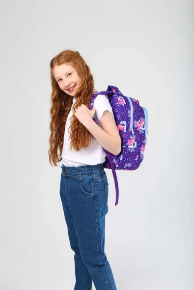 Kaukko Kids Aynalı Nakışlı Denizkızı Mavi Kız Çocuk Okul Sırt Çantası - Resim 3