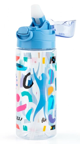 Slazenger Plastik Pipetli Okul Matarası - 500 ml - Mavi Kapaklı - Resim 2