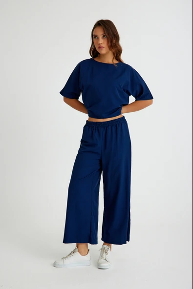 Keten Günlük Rahat Beli Lastikli Kadın İkili Takım Alt Üst - 2