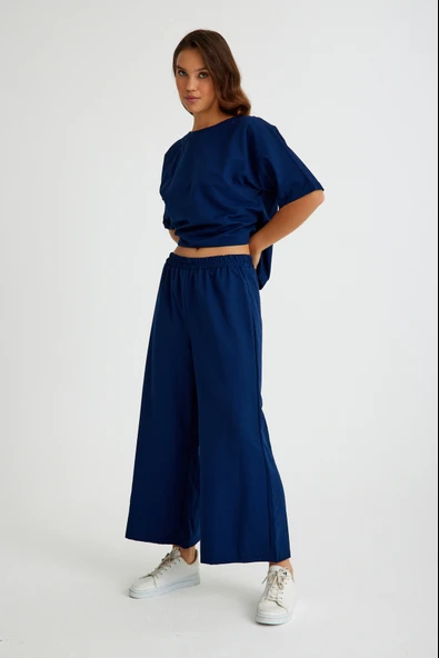 Keten Günlük Rahat Beli Lastikli Kadın İkili Takım Alt Üst - 4