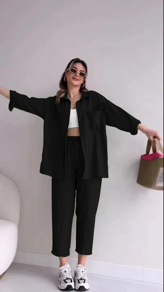 Keten Günlük İkili Takım Elbise Pantolon Gömlek - Resim 3