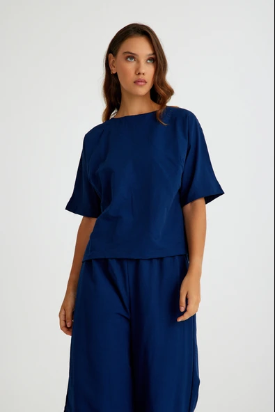 Keten Günlük Rahat Beli Lastikli Kadın İkili Takım Alt Üst - 5