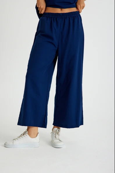 Keten Günlük Rahat Beli Lastikli Kadın İkili Takım Alt Üst - 11