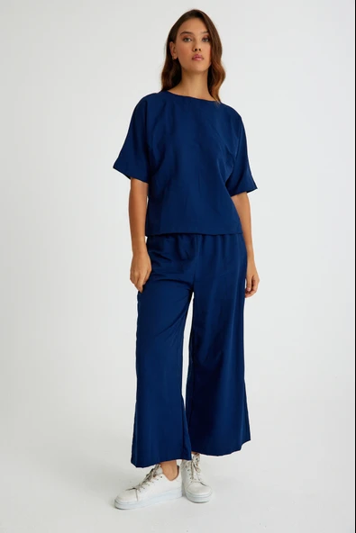 Keten Günlük Rahat Beli Lastikli Kadın İkili Takım Alt Üst