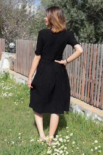 Keten Günlük Yazlık Ofis Kadın Elbisesi - 2