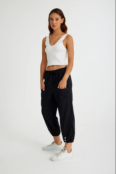 Keten Günlük Pantolon Beli Lastikli Bağcıklı - Resim 3