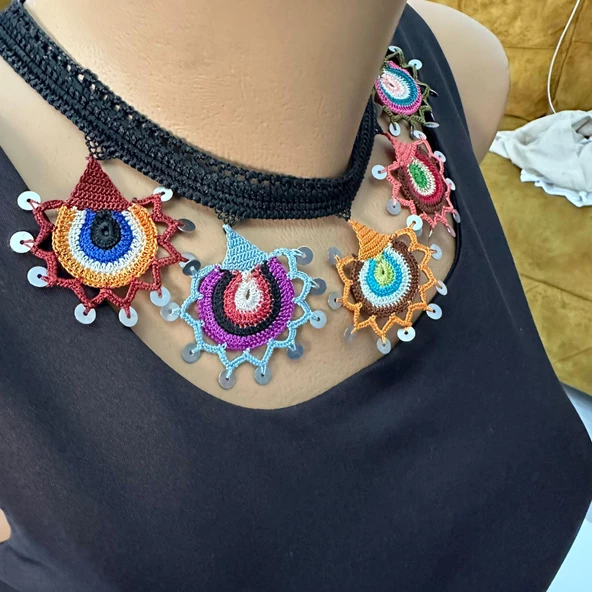 El Yapımı Etnik Desenli Otantik Efe Oyası Kolye - 2