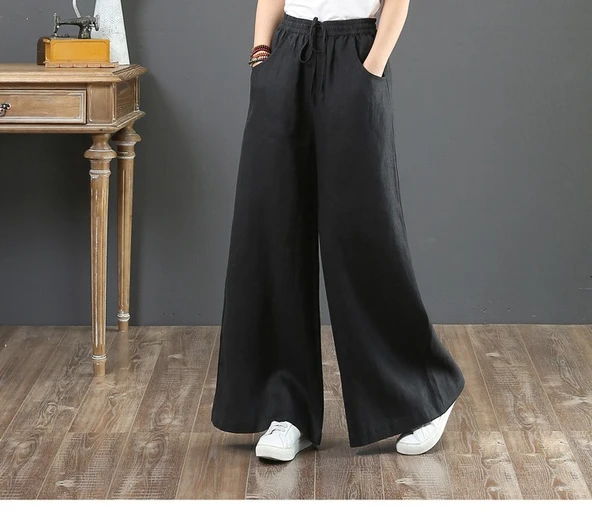 Keten Günlük Pantolon Beli Lastikli Bağcıklı - 1
