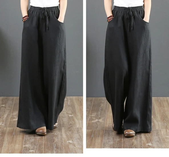 Keten Günlük Pantolon Beli Lastikli Bağcıklı - 3