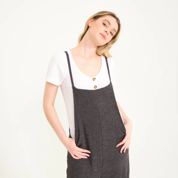 Günlük Askılı Bol Kesim Yazlık Kadın Tulum - Resim 7