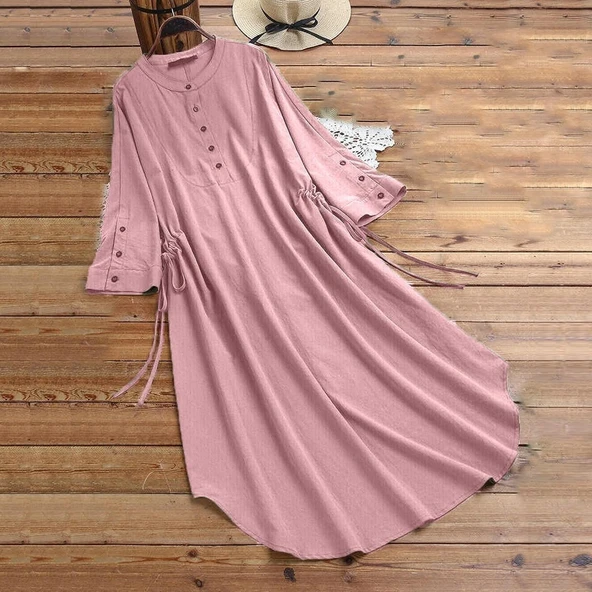 Günlük Salaş Büzgü Detaylı Yazlık Uzun Kadın Elbise