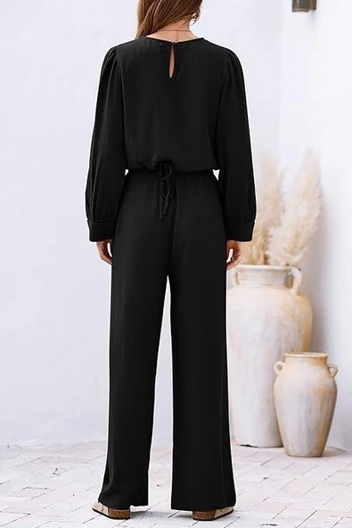 Keten Yazlık Yüksel Bel Pantolon Balon Kol Tasarım Bluz İkili takım Alt Üst - 4