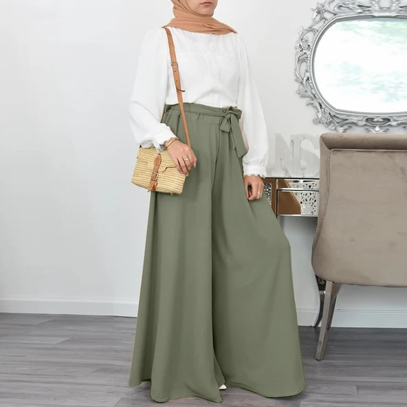 Keten Yazlık Günlük Kemerli Kadın Pantolon Şalvar - 3