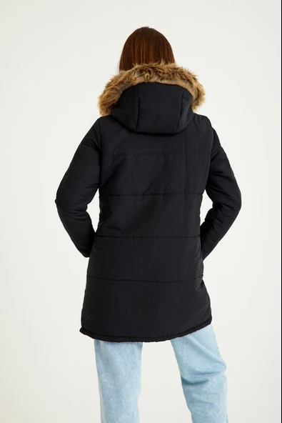 Kışlık Kürk Yaka Şişme Kadın Mont - 6