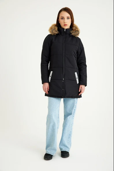 Kışlık Kürk Yaka Şişme Kadın Mont ürün görseli