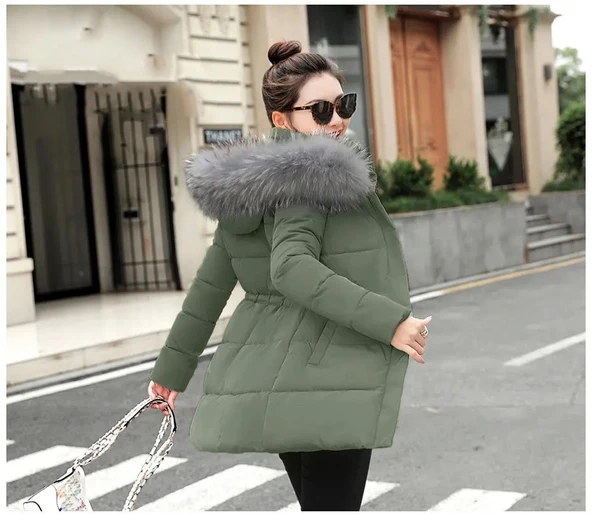 Kışlık Yaka Kürklü Uzun Kadın Şişme Mont - Resim 2