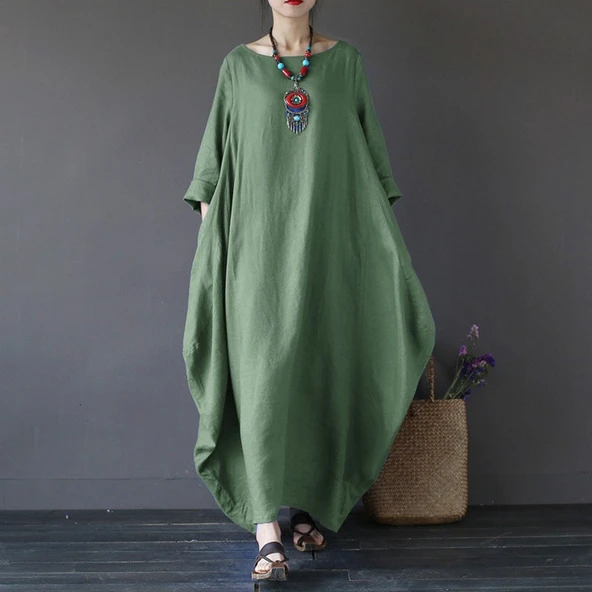 Keten Rahat Baharlık Salaş Panço Kadın Elbise ürün görseli 1