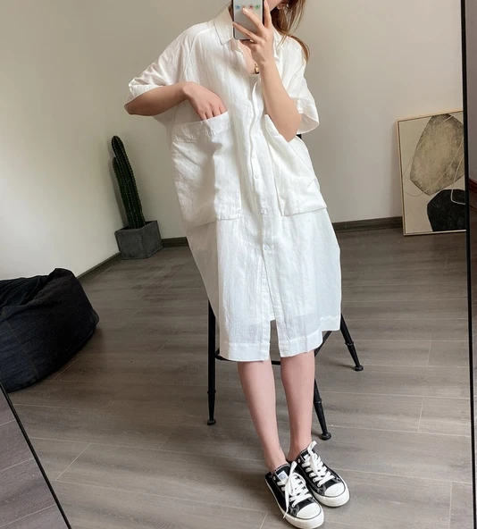 Günlük Cep Detaylı Salaş Kadın Elbise - Resim 2