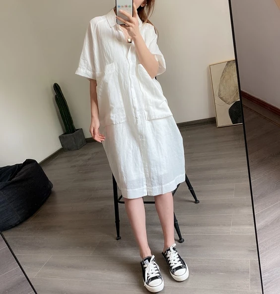 Günlük Cep Detaylı Salaş Kadın Elbise - Resim 2