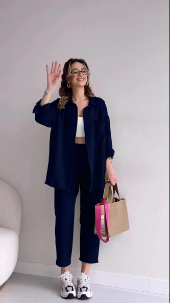 Keten Günlük İkili Takım Elbise Pantolon Gömlek - 2