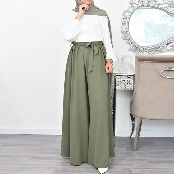 Keten Yazlık Günlük Kemerli Kadın Pantolon Şalvar - 3