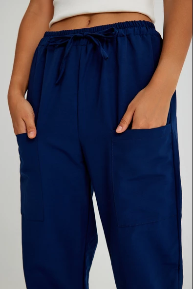 Keten Günlük Pantolon Beli Lastikli Bağcıklı - 5