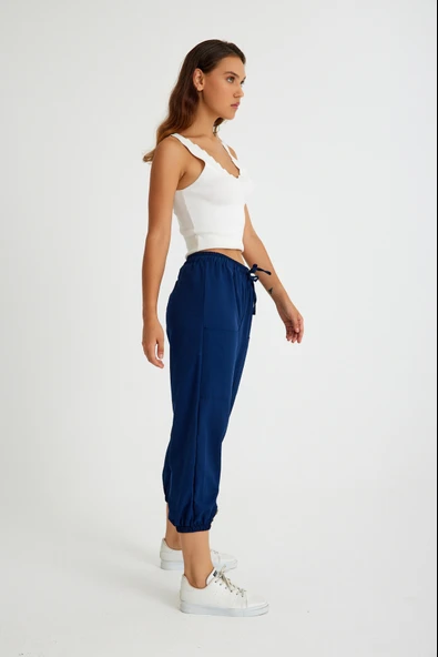 Keten Günlük Pantolon Beli Lastikli Bağcıklı - 2