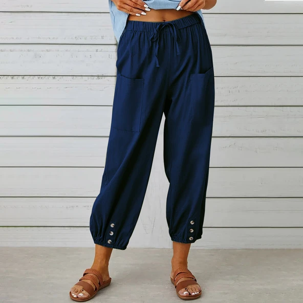 Keten Günlük Pantolon Beli Lastikli Bağcıklı ürün görseli 1