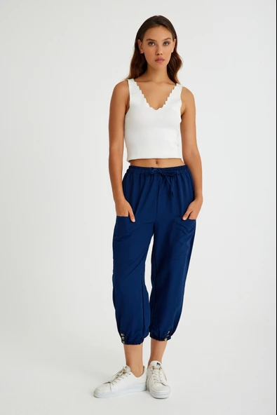 Keten Günlük Pantolon Beli Lastikli Bağcıklı - 3