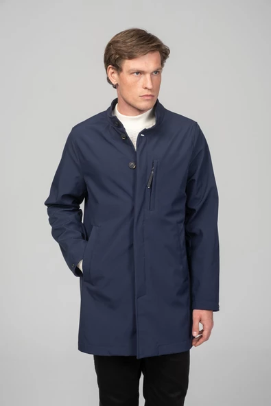 Erkek Soft Jel Kumaşdan Dik Yaka Önü Düğmeli Astarsız Fit Klasik Kaban - 7