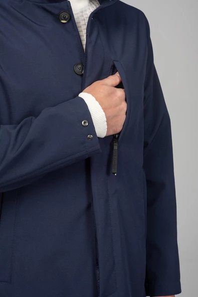 Erkek Soft Jel Kumaşdan Dik Yaka Önü Düğmeli Astarsız Fit Klasik Kaban - 9