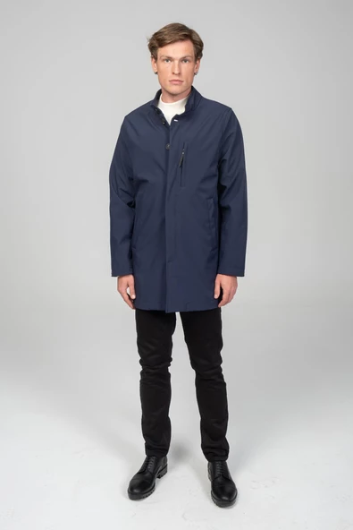 Erkek Soft Jel Kumaşdan Dik Yaka Önü Düğmeli Astarsız Fit Klasik Kaban - 10