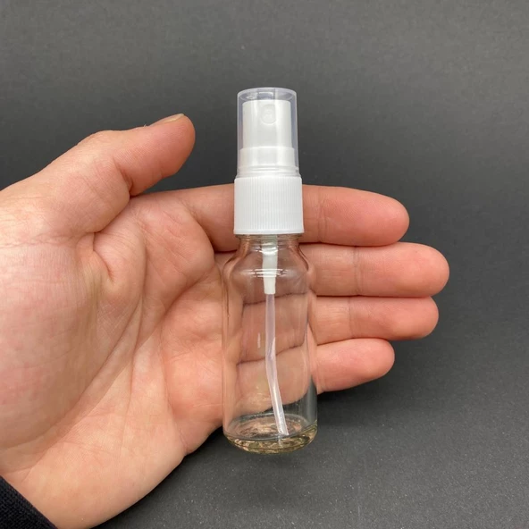 20 Ml Şeffaf Cam Şişe Beyaz Spreyli ,  20Cc Şeffaf Spreyli Boş Şişe x 6 Adet