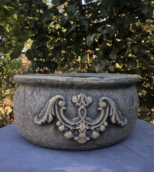 El Yapımı Dekoratif Beton Saksı L Antrasit