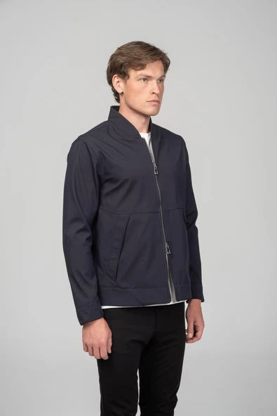 Erkek Teknolojık Kumaşdan Önü Çift Açılır Fermuar Detaylı Astarsız Bomber Mont - 8