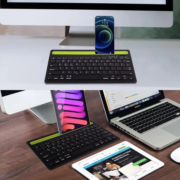 Lenovo Tab M10 Plus ZAAJ0075TR 10.6" Uyumlu Kablosuz Bluetooth Şarj Edilebilir Tablet Telefon Standlı Klavye - Yeşil - 2