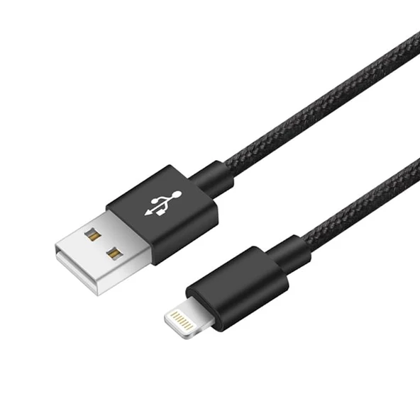 QASUL iPhone Örgülü Hızlı Şarj Kablosu Usb To Lightning 6 6s 7 8 X Xs Xr 11 12 13 14 Pro Max Plus Uyumlu Siyah