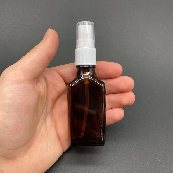 30 Ml Yassı Amber Cam Şişe Beyaz Spreyli ,  30Cc Yassı Amber Spreyli Boş Şişe x 6 Adet ürün görseli